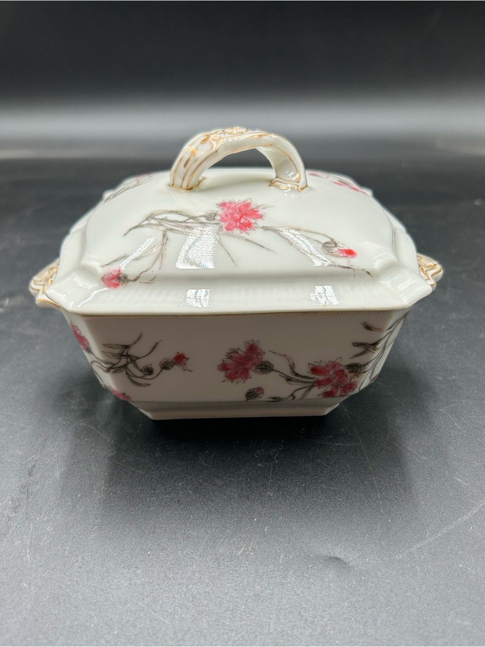 Charles Field Haviland Limoges Floral Porcelain Covered Dish White & Pink